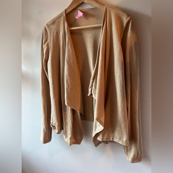 Lilly Pulitzer Gold Sparkly Open Cardigan / Sweater L - Picture 2 of 10